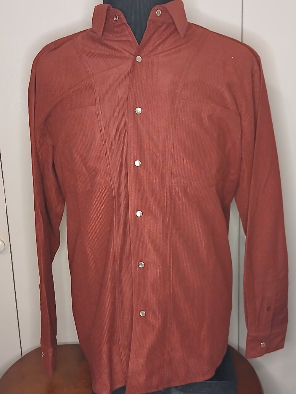 New Haband Men's Large Red Long Sleeve Pearl Snaps Ribbed Corduroy Shirt (0900G4